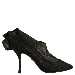 Black Silk Mesh Sock Style Heels Boots Shoes