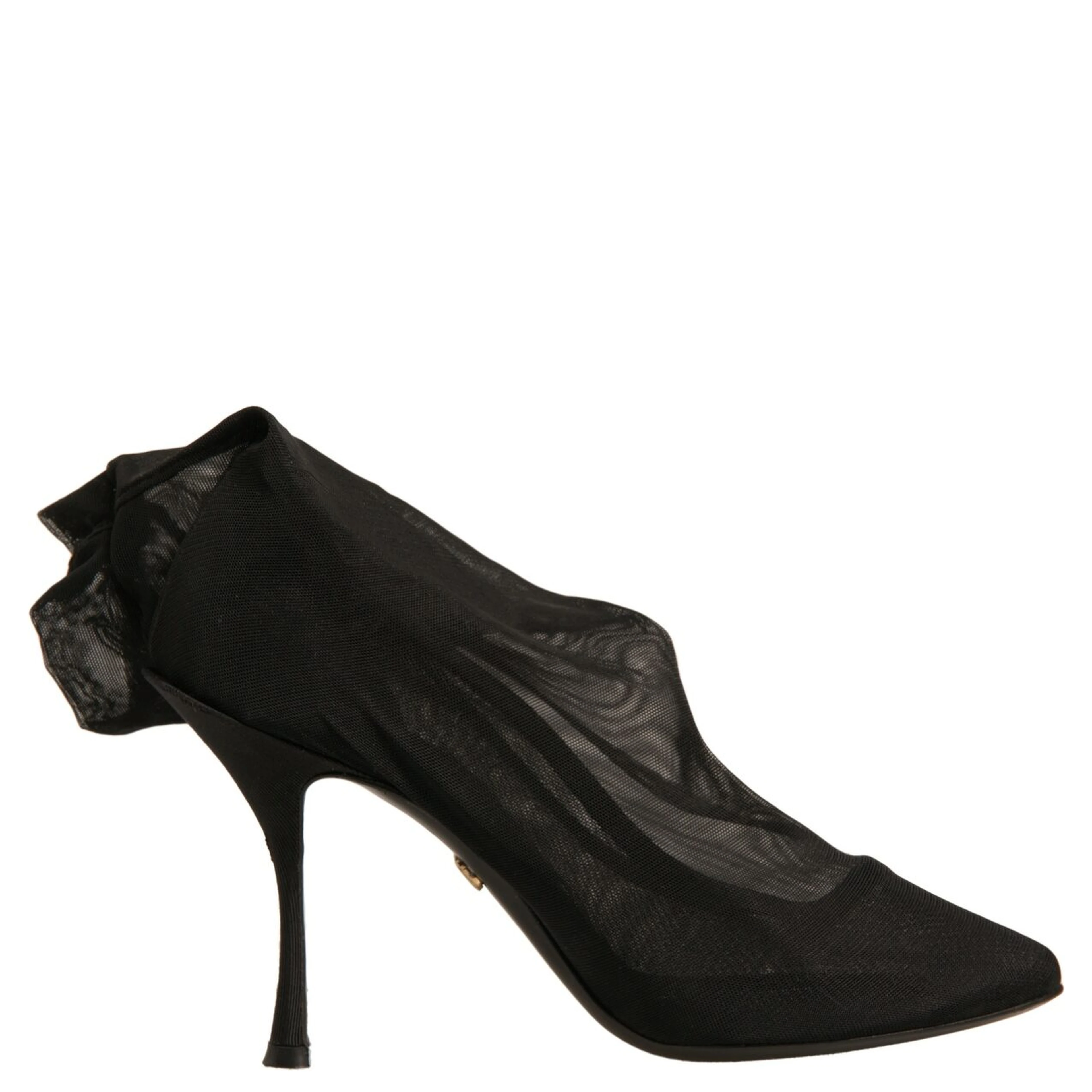 Black Silk Mesh Sock Style Heels Boots Shoes