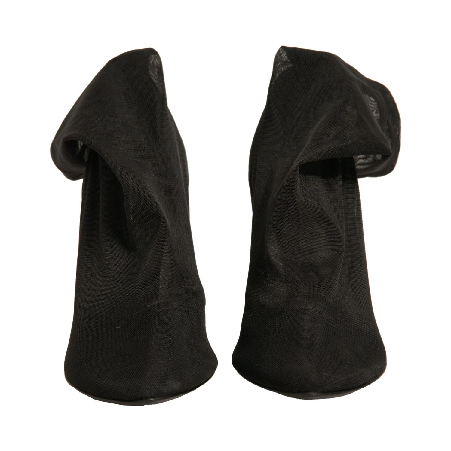 Black Silk Mesh Sock Style Heels Boots Shoes