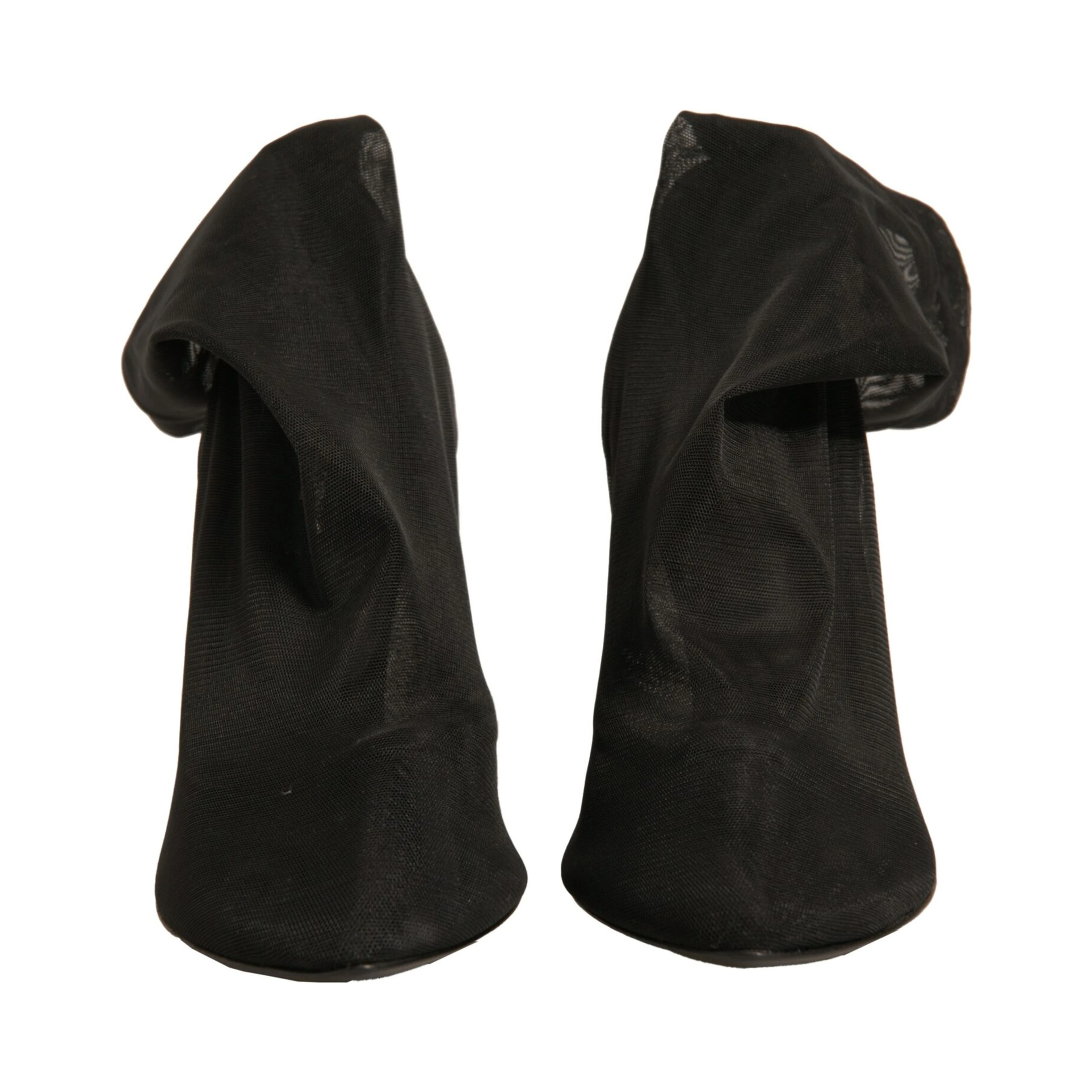 Black Silk Mesh Sock Style Heels Boots Shoes