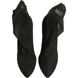 Black Silk Mesh Sock Style Heels Boots Shoes