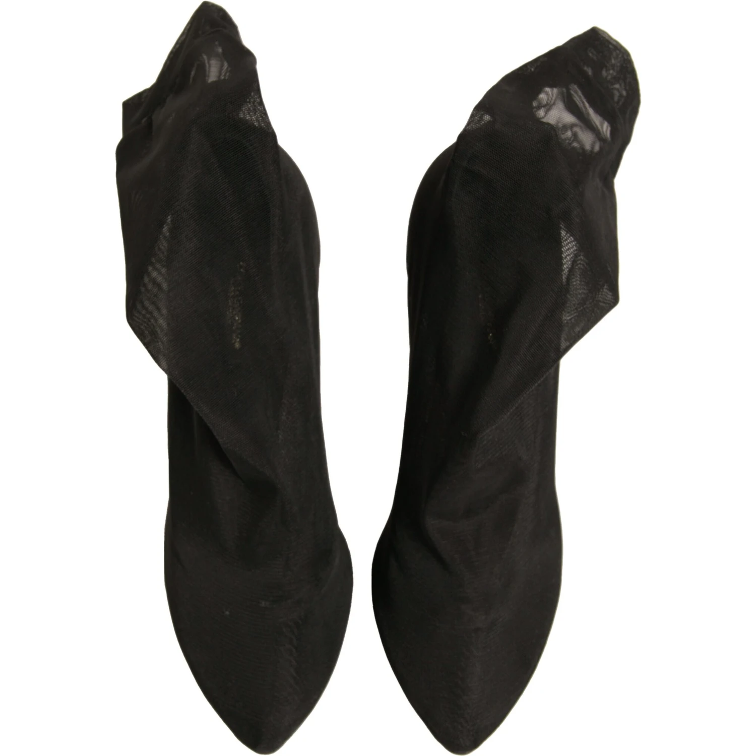Black Silk Mesh Sock Style Heels Boots Shoes