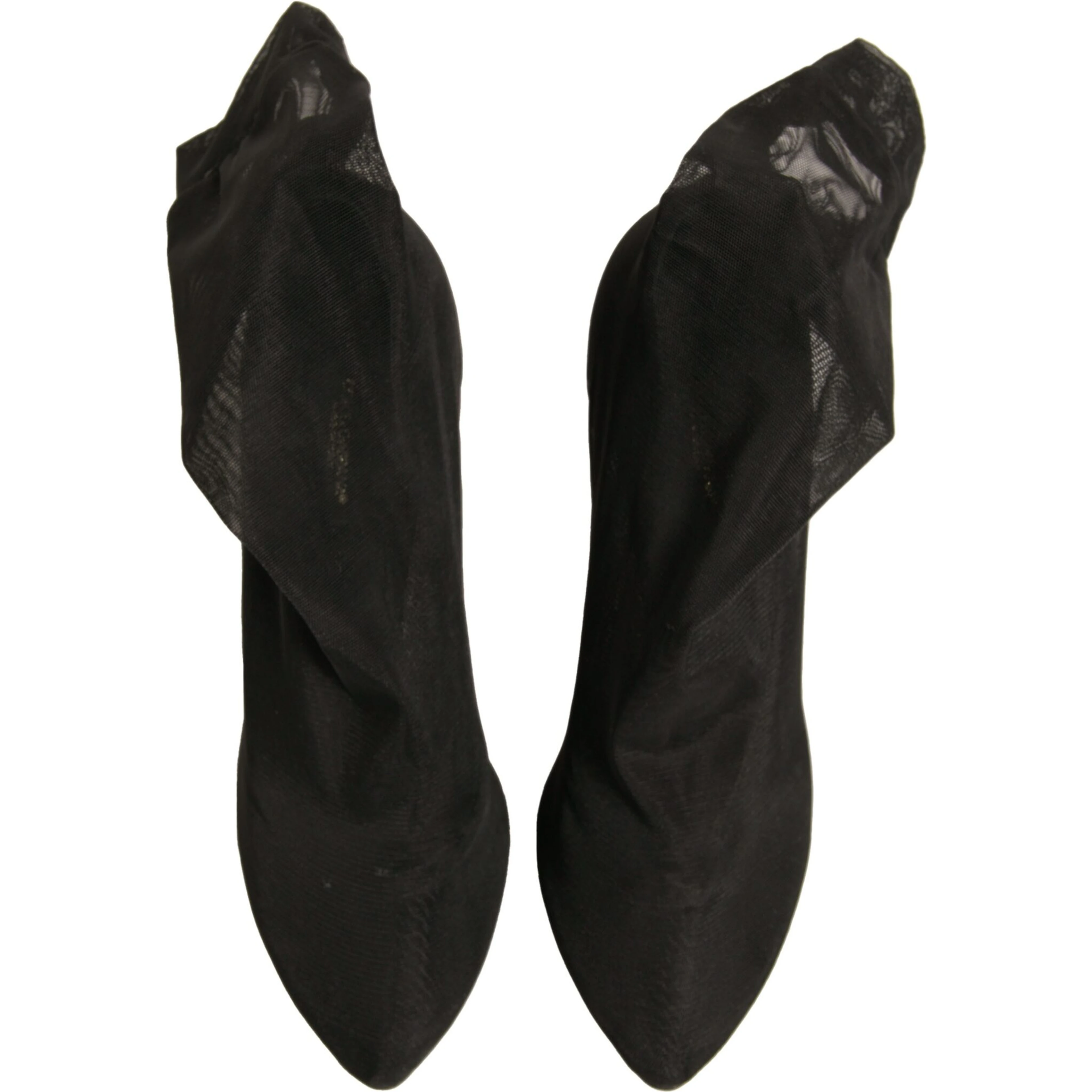 Black Silk Mesh Sock Style Heels Boots Shoes
