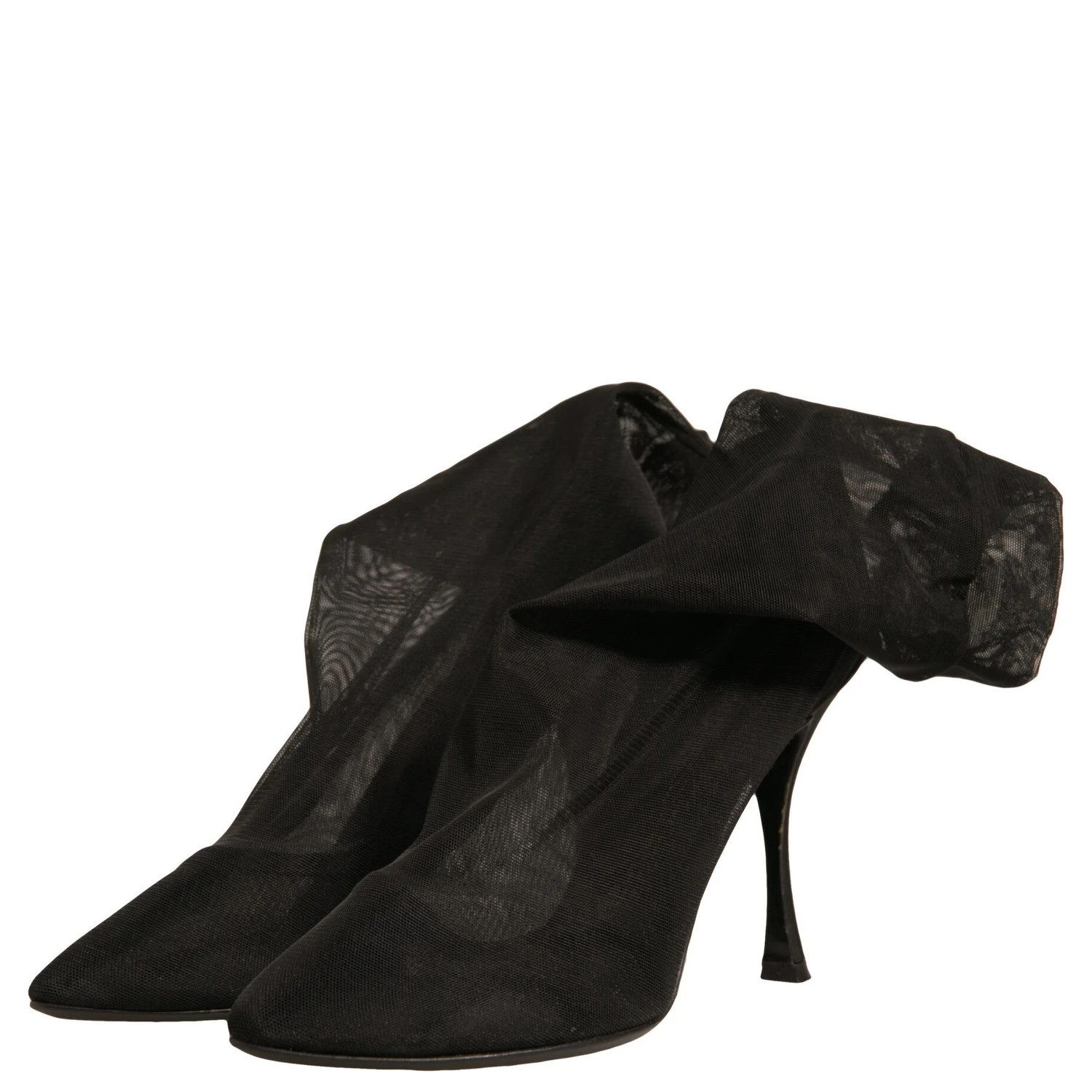 Black Silk Mesh Sock Style Heels Boots Shoes