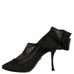 Black Silk Mesh Sock Style Heels Boots Shoes