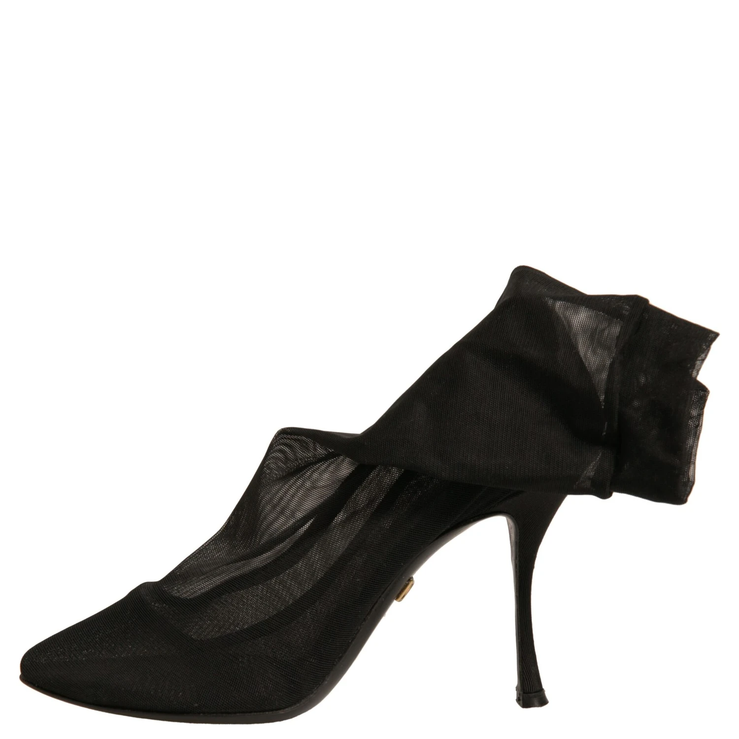 Black Silk Mesh Sock Style Heels Boots Shoes