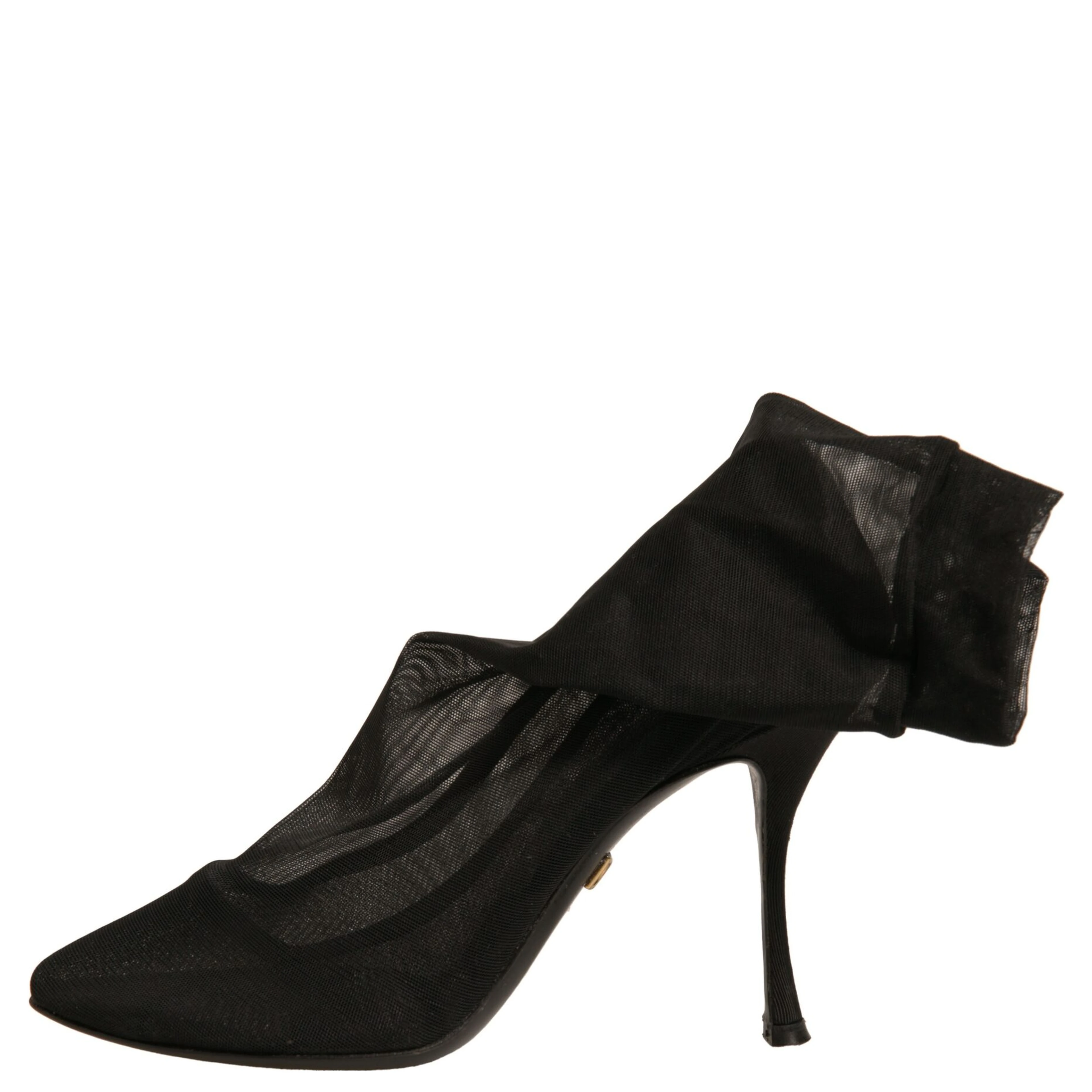 Black Silk Mesh Sock Style Heels Boots Shoes