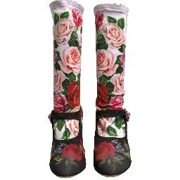 Black Floral Socks Crystal Boots Jersey Shoes