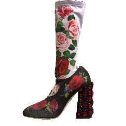 Black Floral Socks Crystal Boots Jersey Shoes