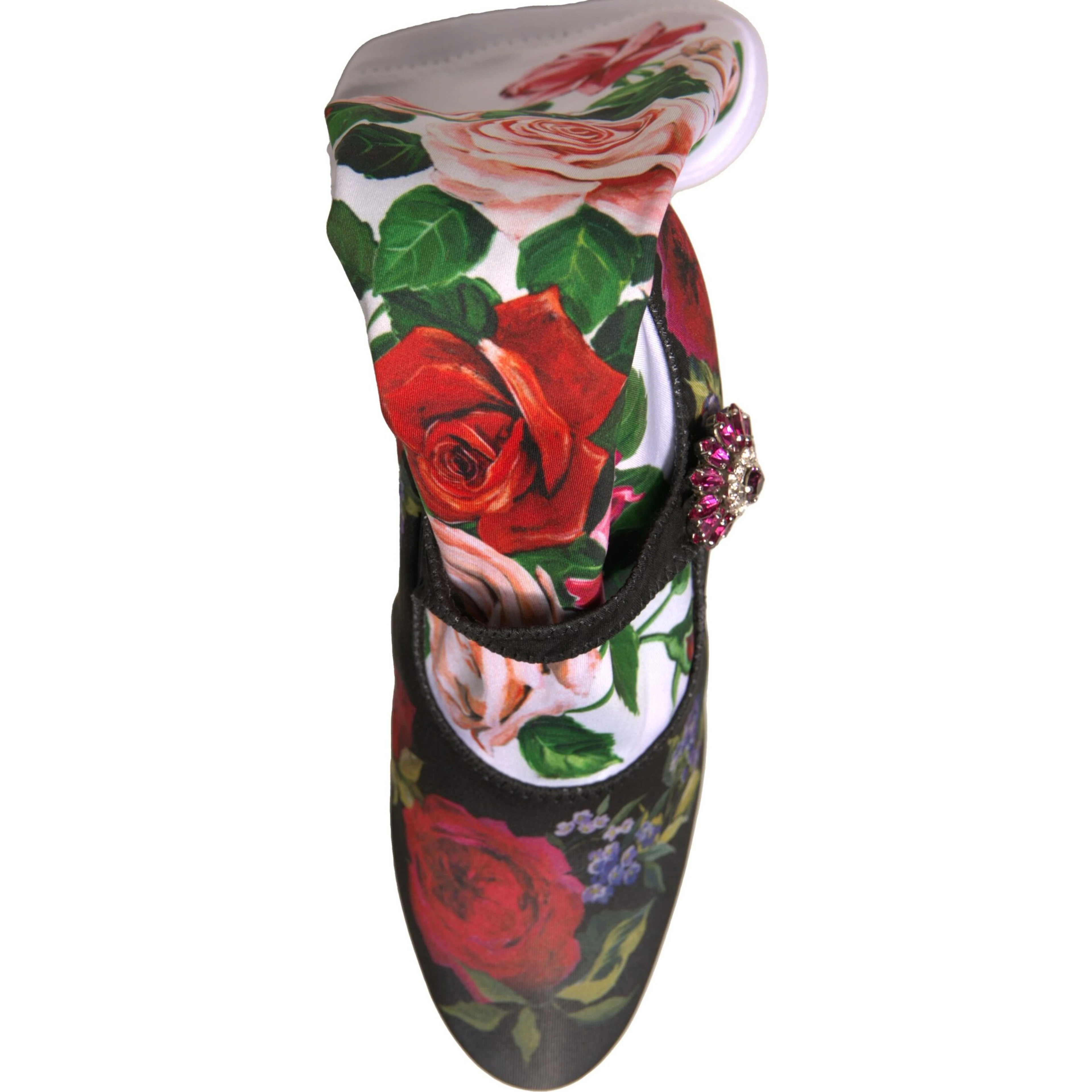 Black Floral Socks Crystal Boots Jersey Shoes