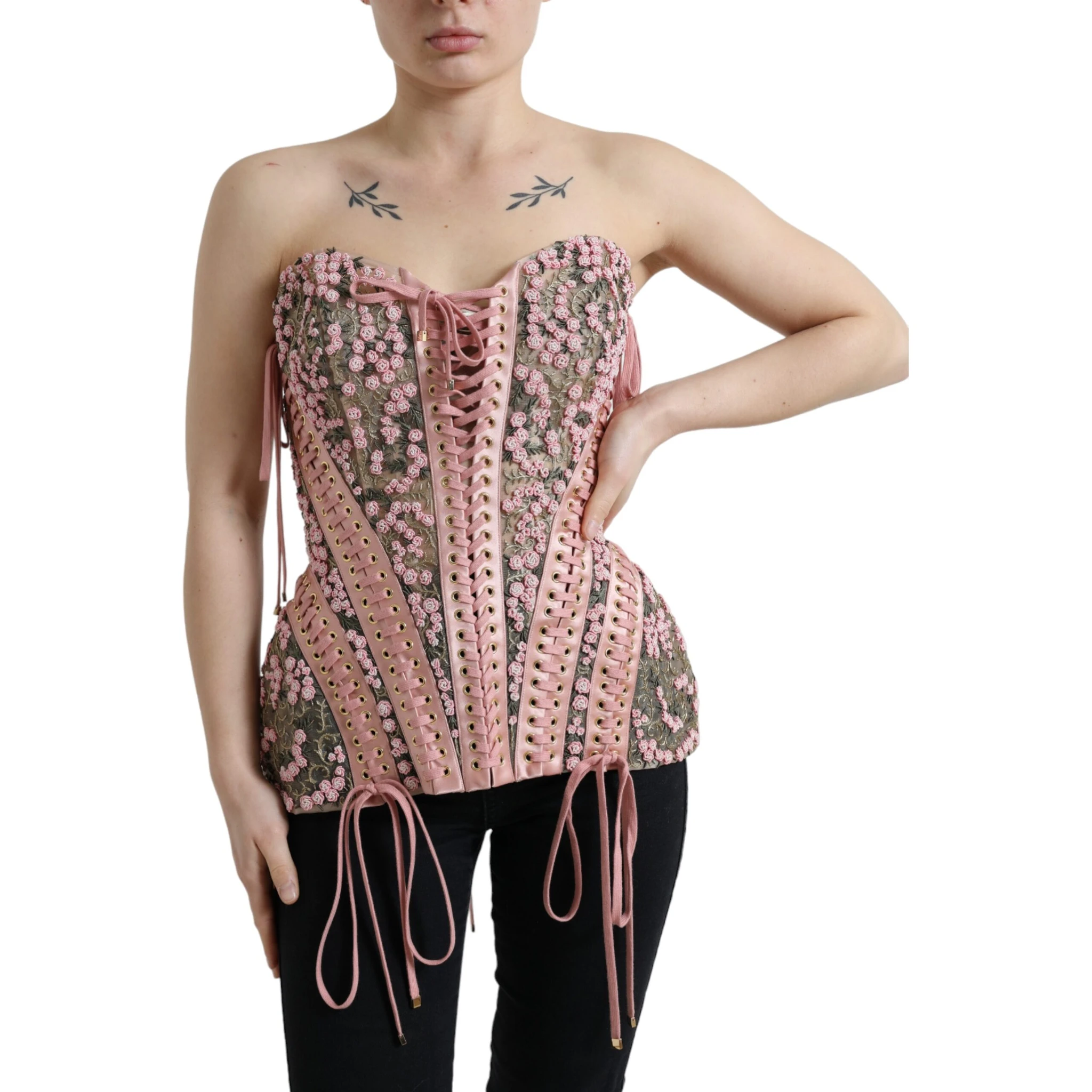 Pink Floral Applique Bustier Corset Top