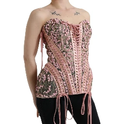 Pink Floral Applique Bustier Corset Top