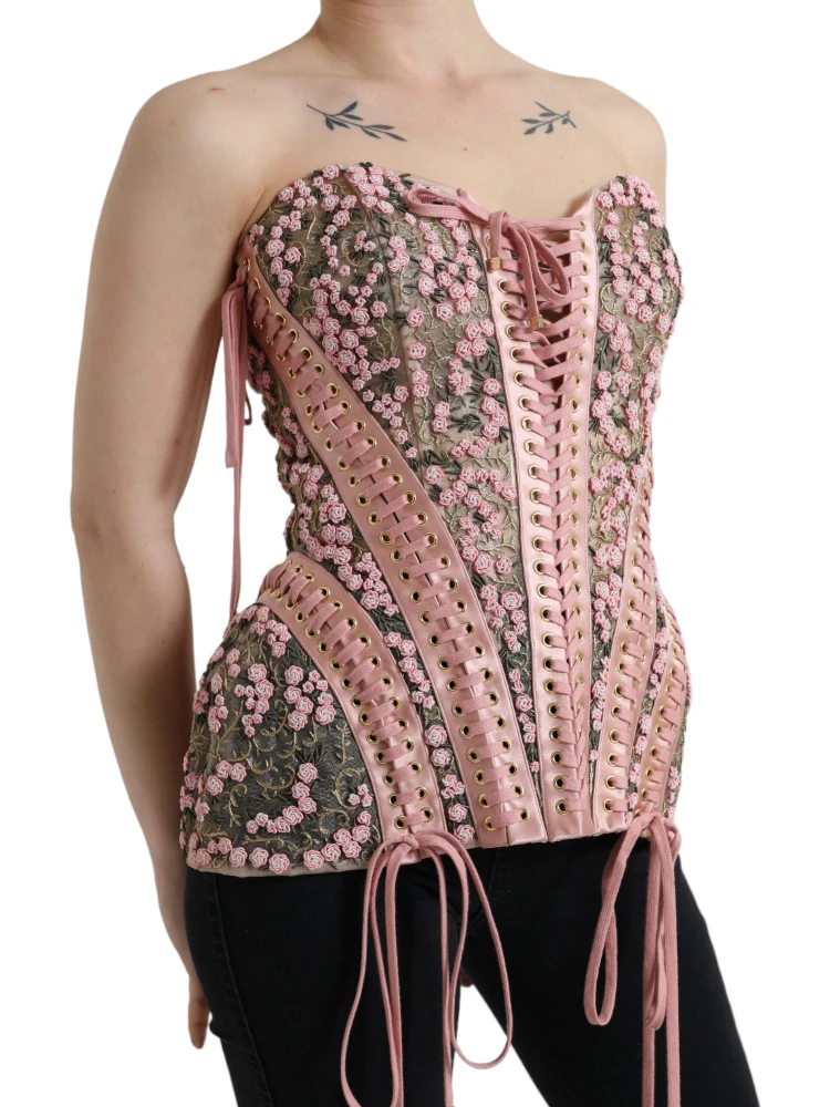 Pink Floral Applique Bustier Corset Top alternative