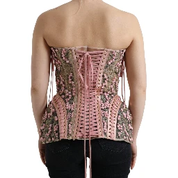 Pink Floral Applique Bustier Corset Top