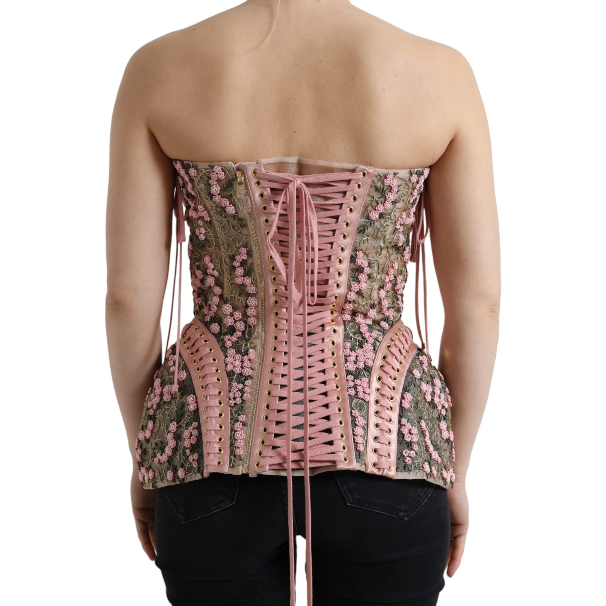 Pink Floral Applique Bustier Corset Top