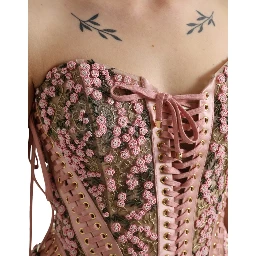 Pink Floral Applique Bustier Corset Top
