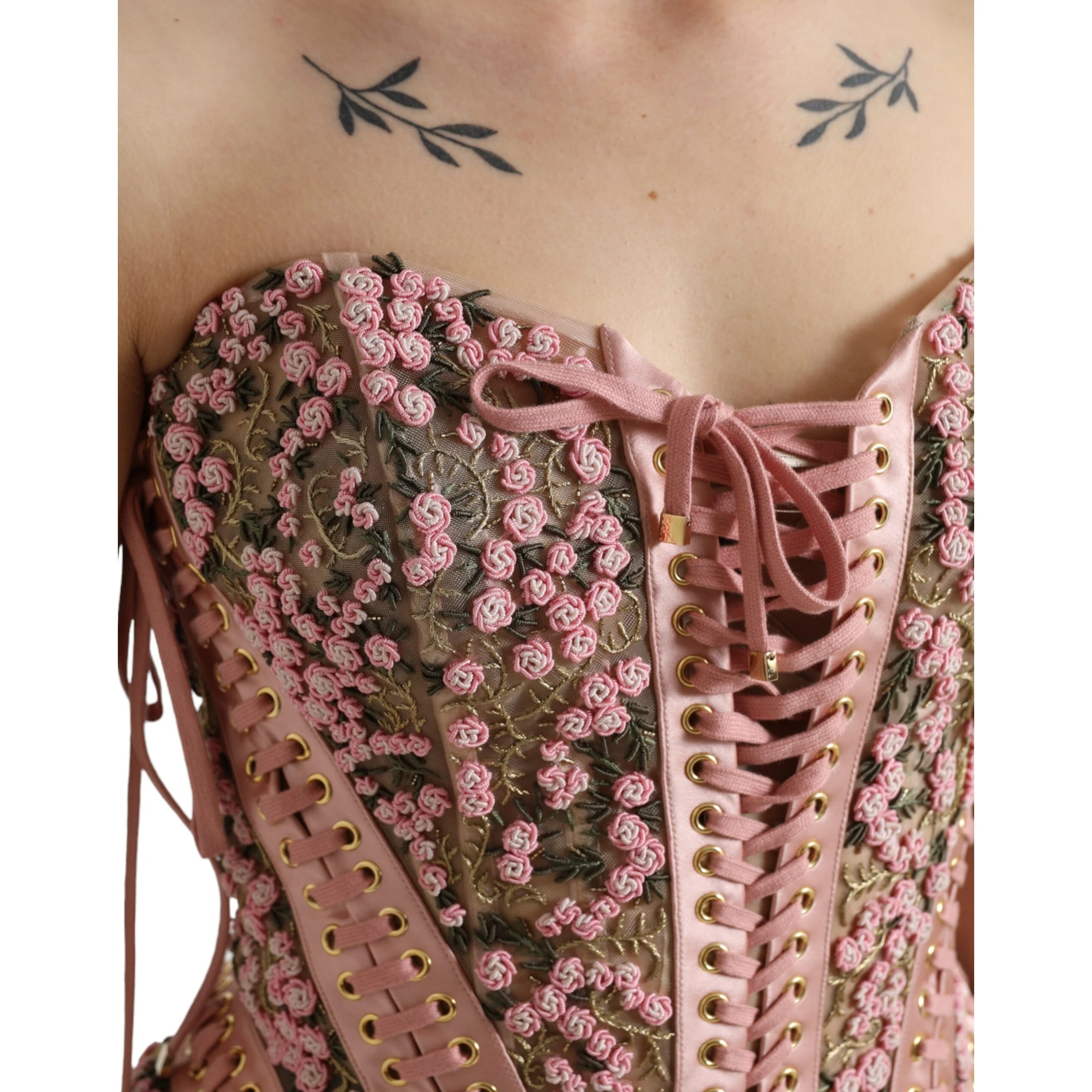 Pink Floral Applique Bustier Corset Top