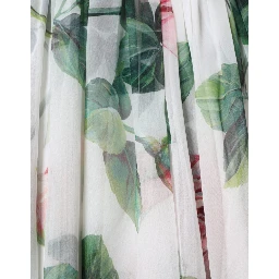 White Silk Floral Print A-line Midi Dress