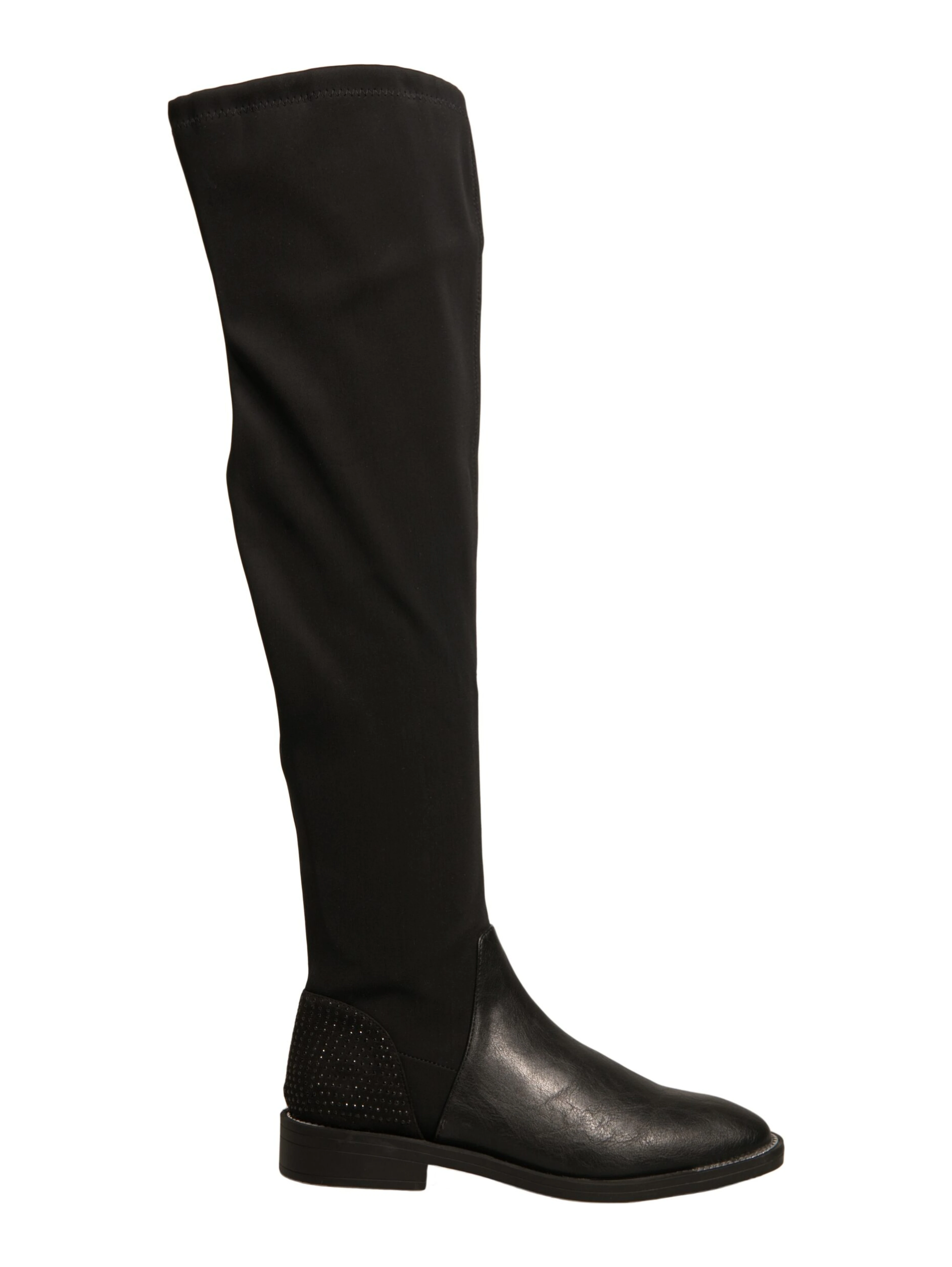 Black Leather Suede Flats High Boots Shoes