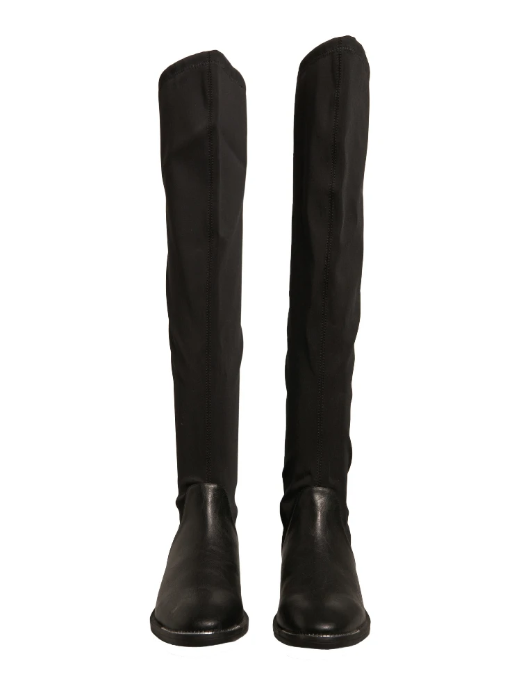 Black Leather Suede Flats High Boots Shoes alternative