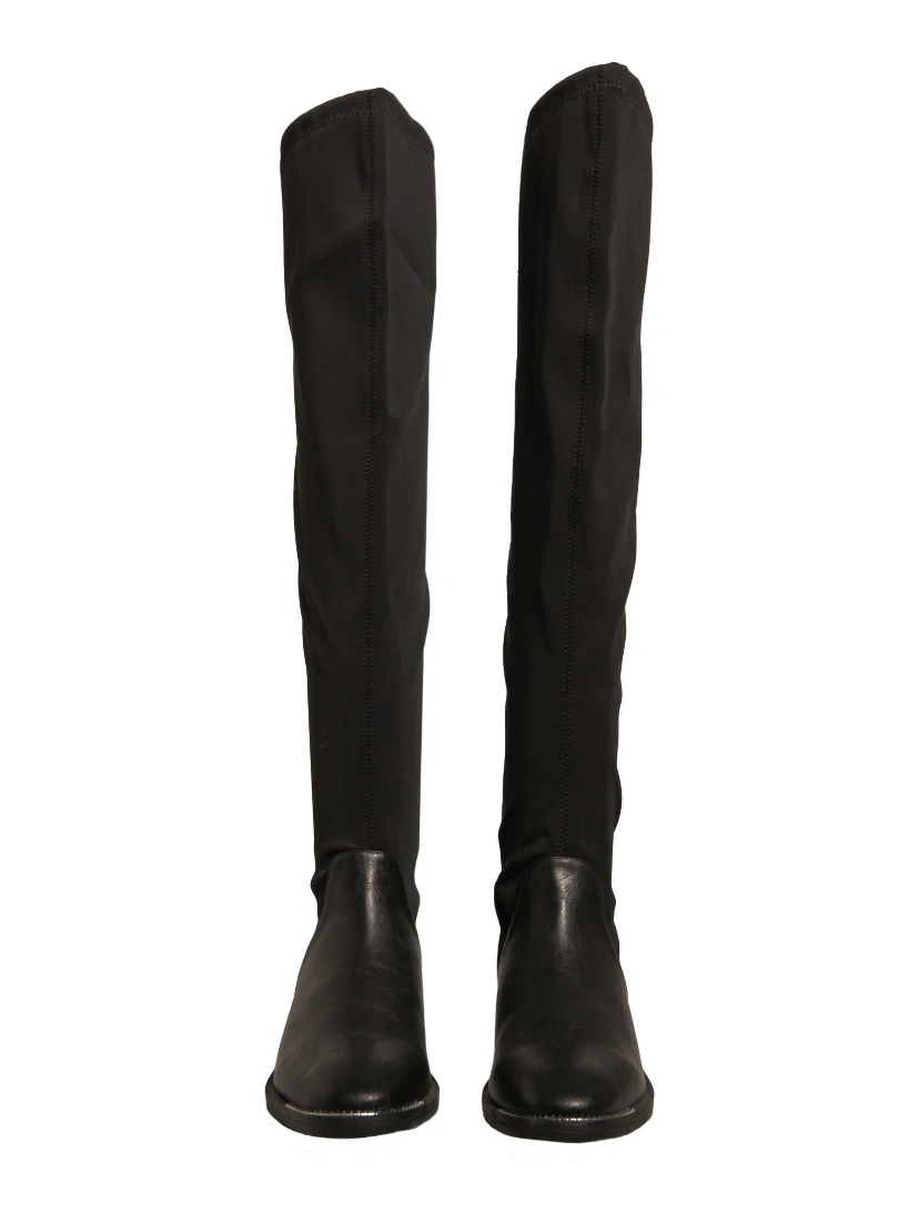 Black Leather Suede Flats High Boots Shoes