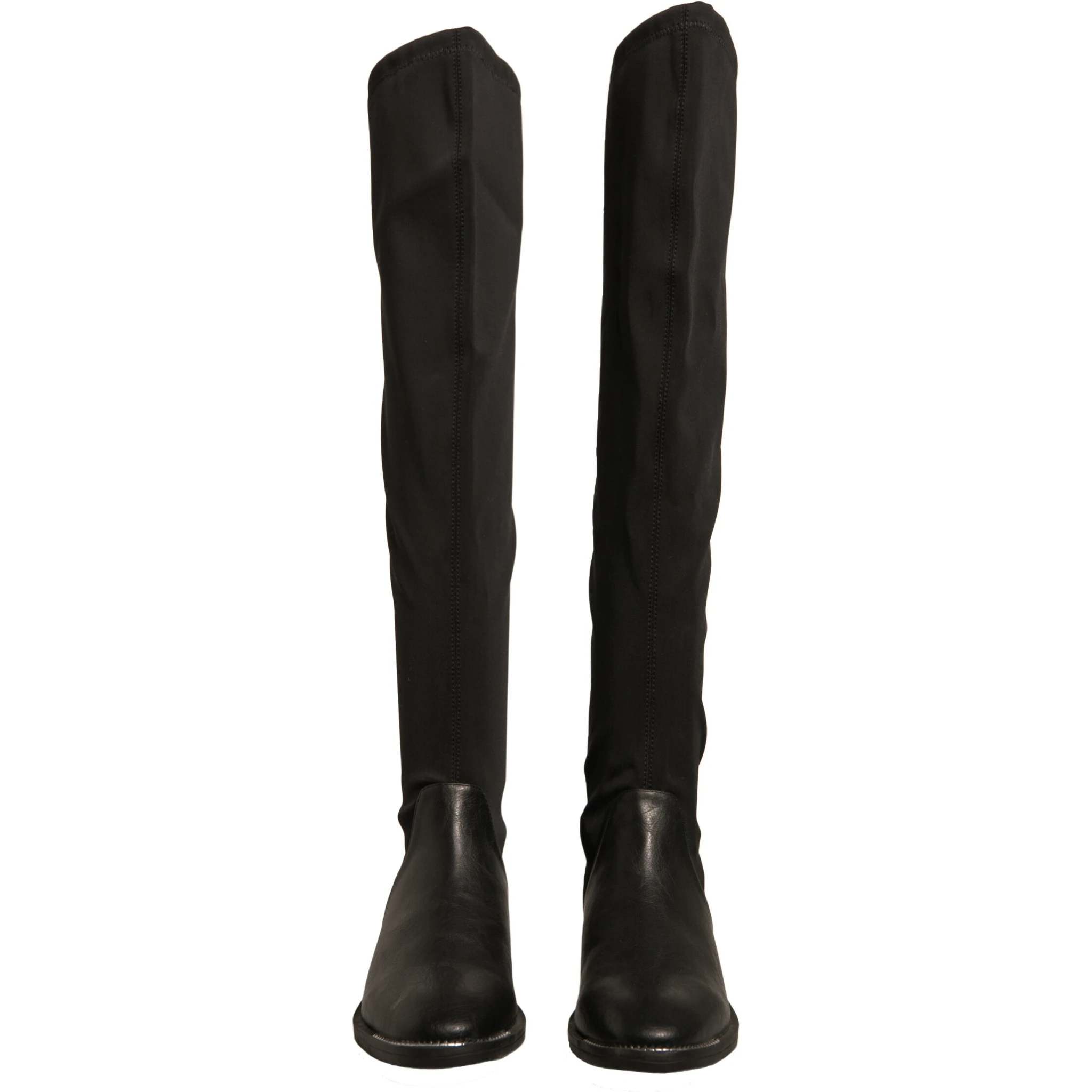 Black Leather Suede Flats High Boots Shoes