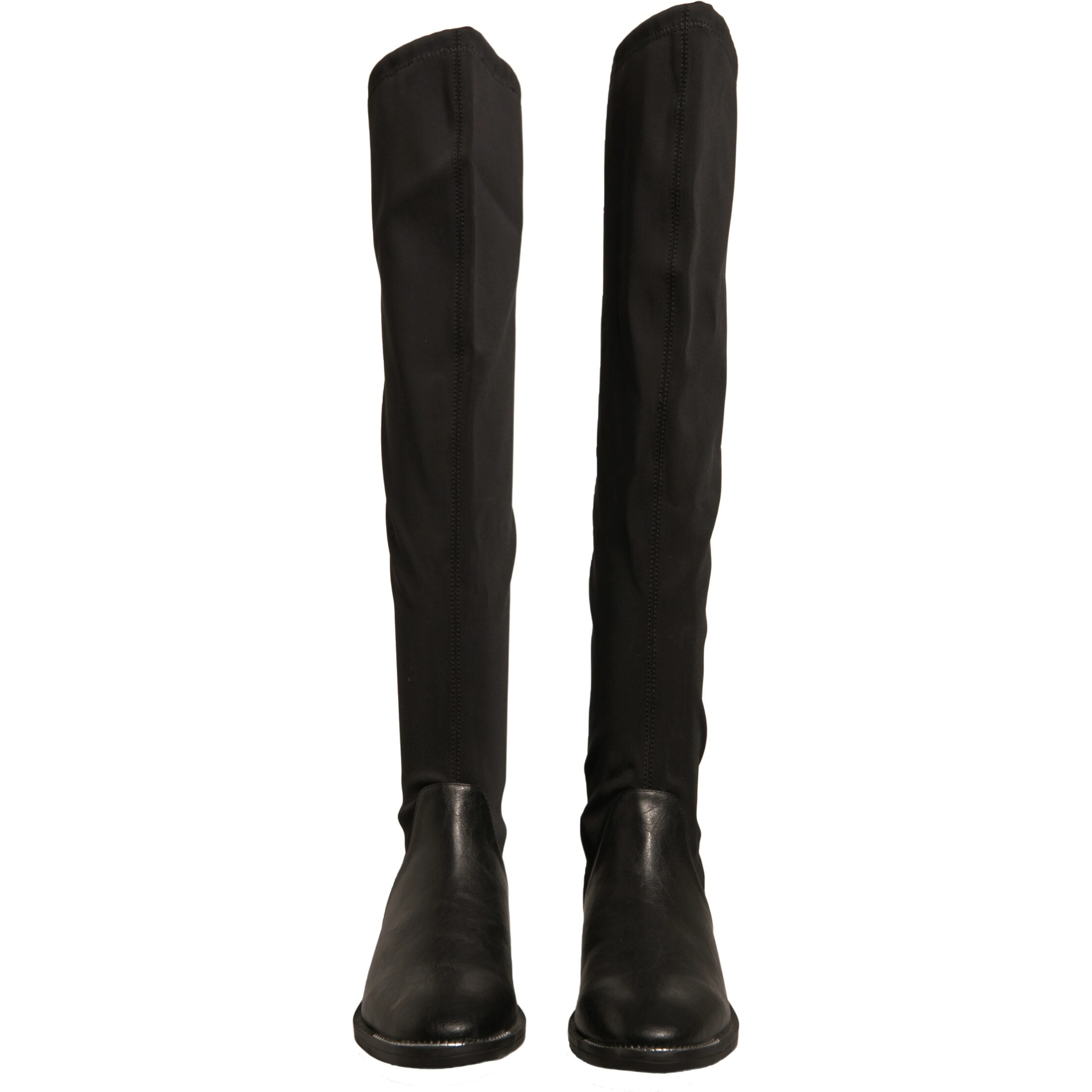Black Leather Suede Flats High Boots Shoes