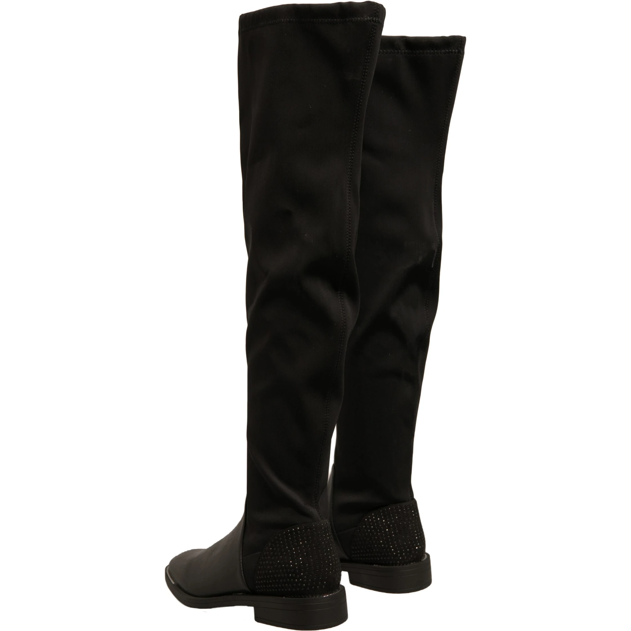 Black Leather Suede Flats High Boots Shoes