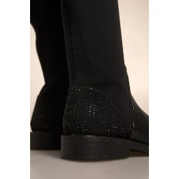 Black Leather Suede Flats High Boots Shoes