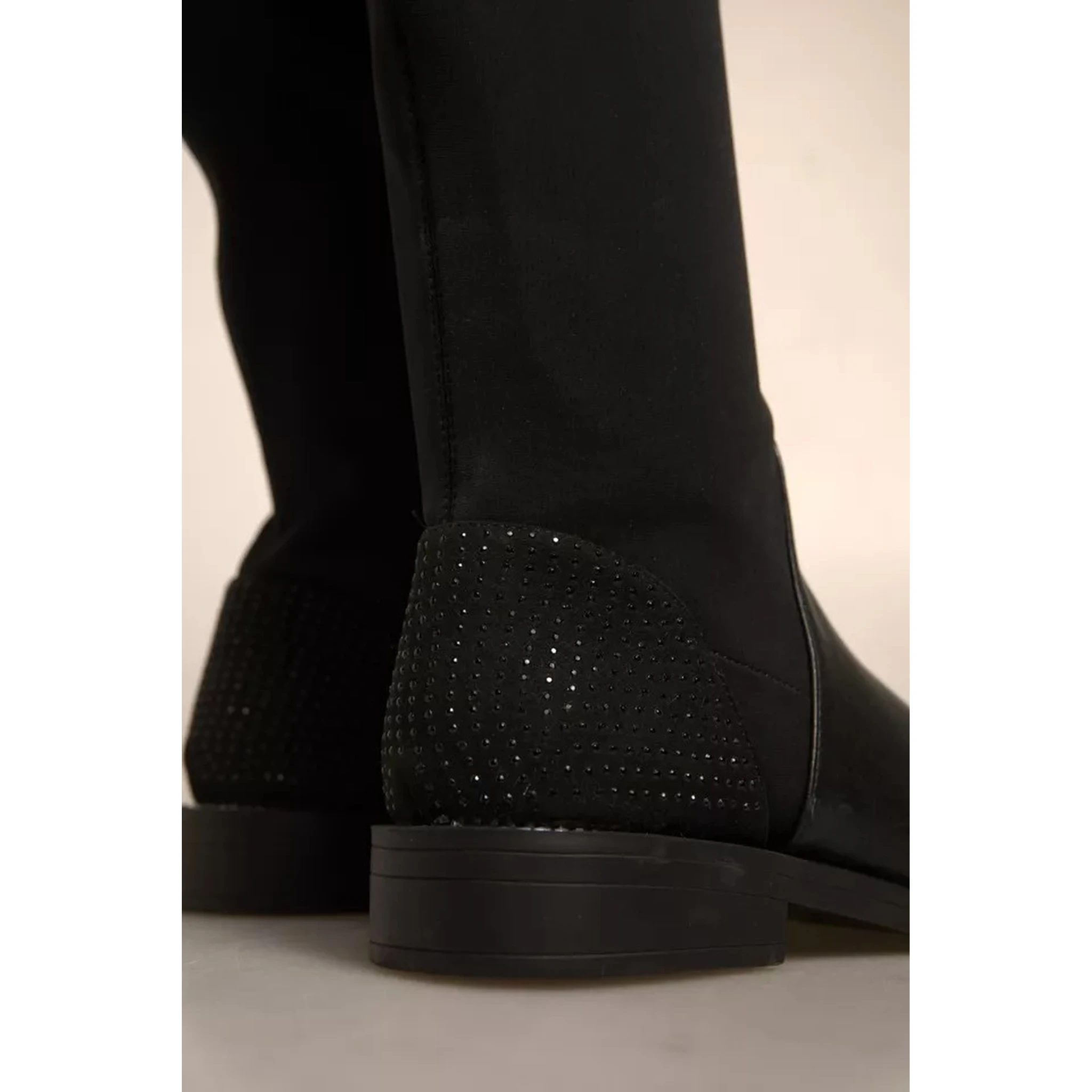 Black Leather Suede Flats High Boots Shoes