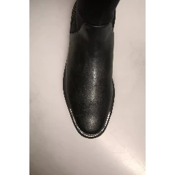 Black Leather Suede Flats High Boots Shoes