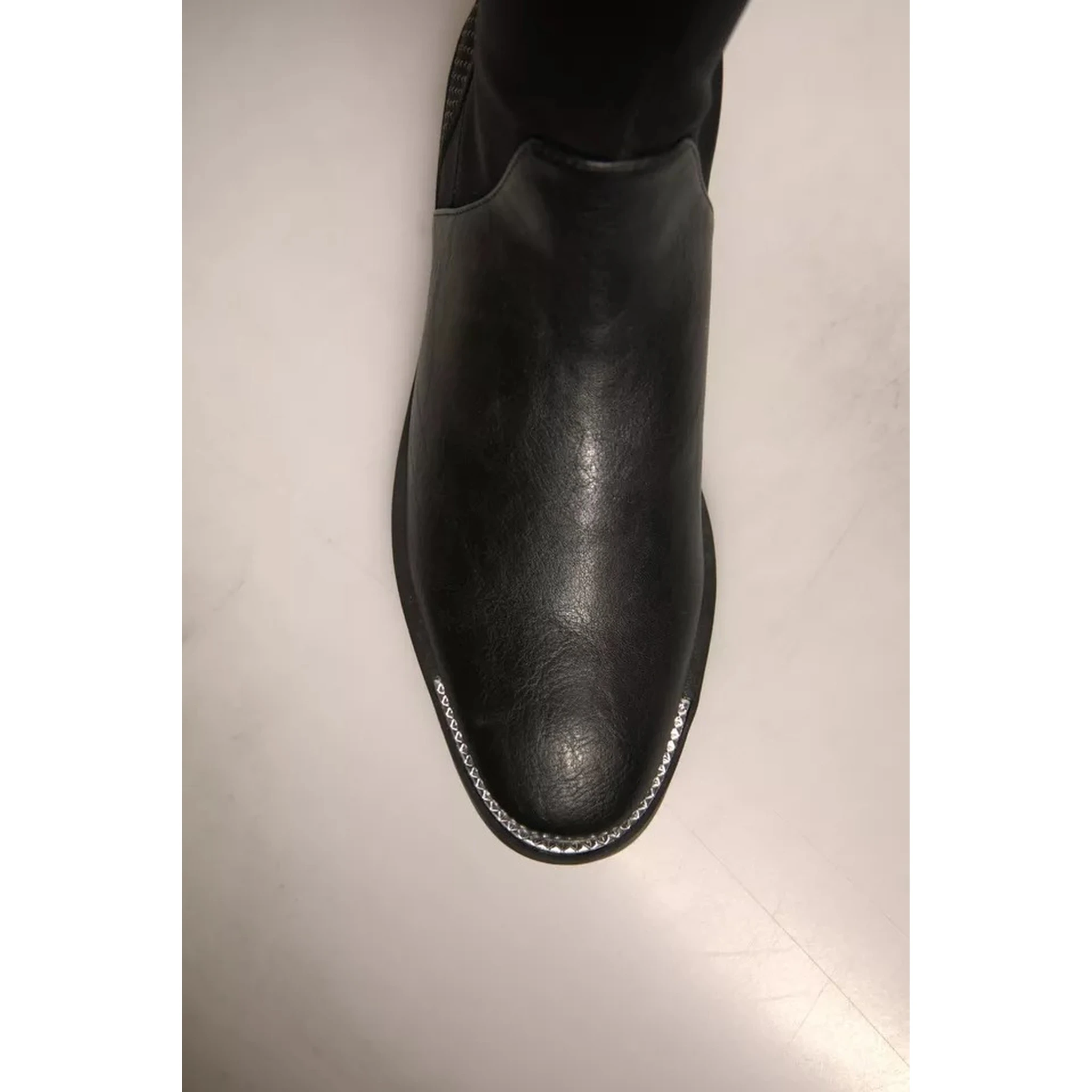 Black Leather Suede Flats High Boots Shoes