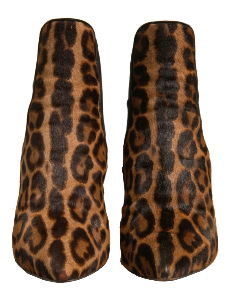 Brown Leopard Leather Stretch Heels Boots Shoes alternative