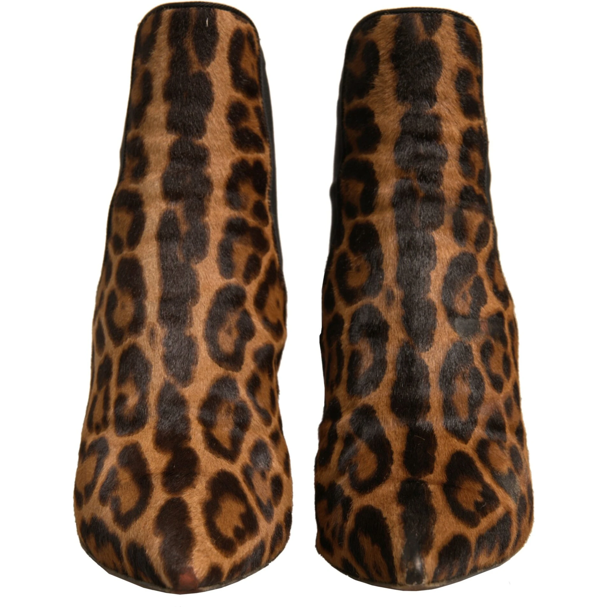 Brown Leopard Leather Stretch Heels Boots Shoes