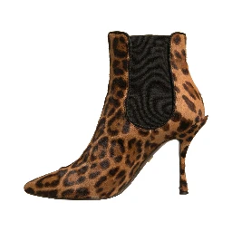 Brown Leopard Leather Stretch Heels Boots Shoes