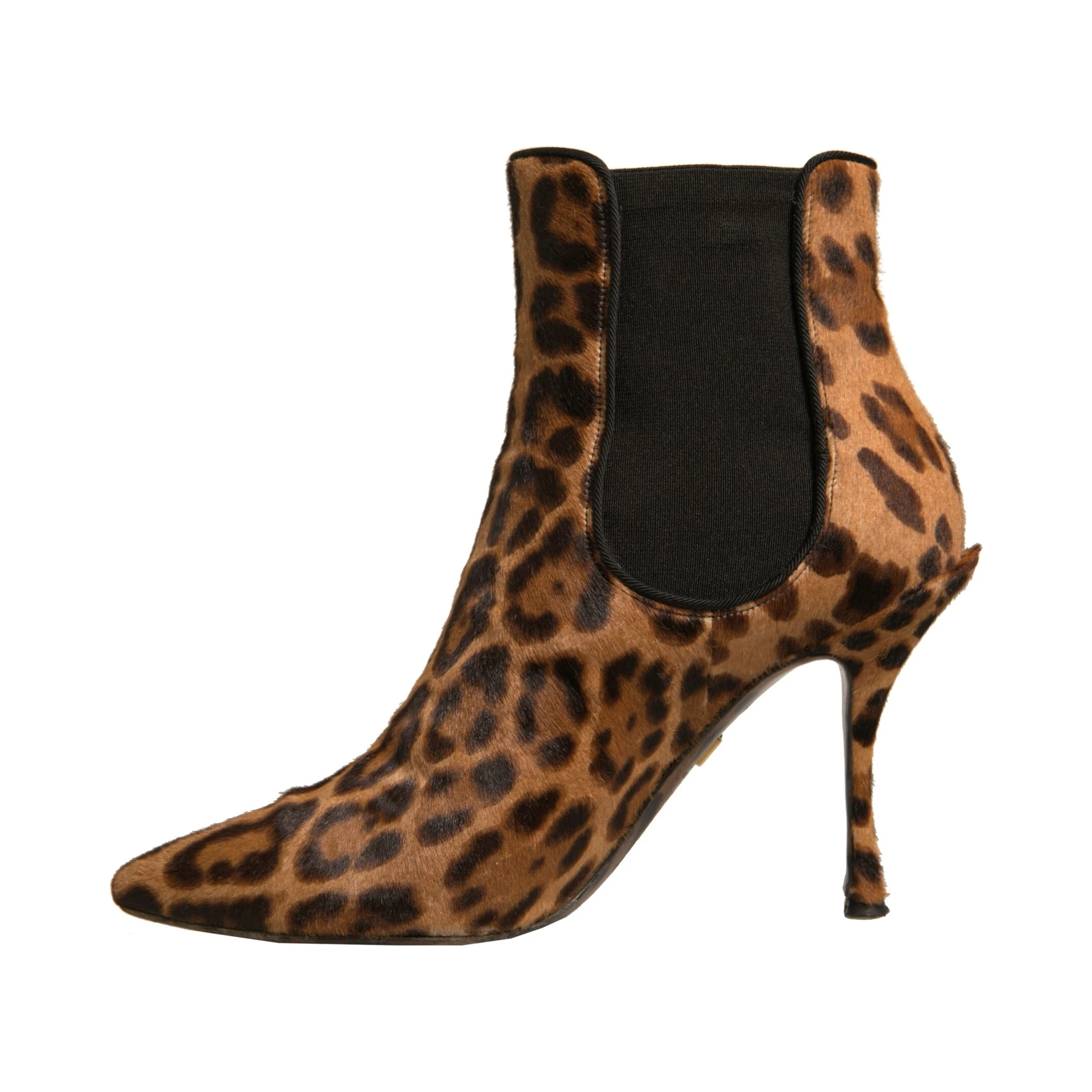 Brown Leopard Leather Stretch Heels Boots Shoes