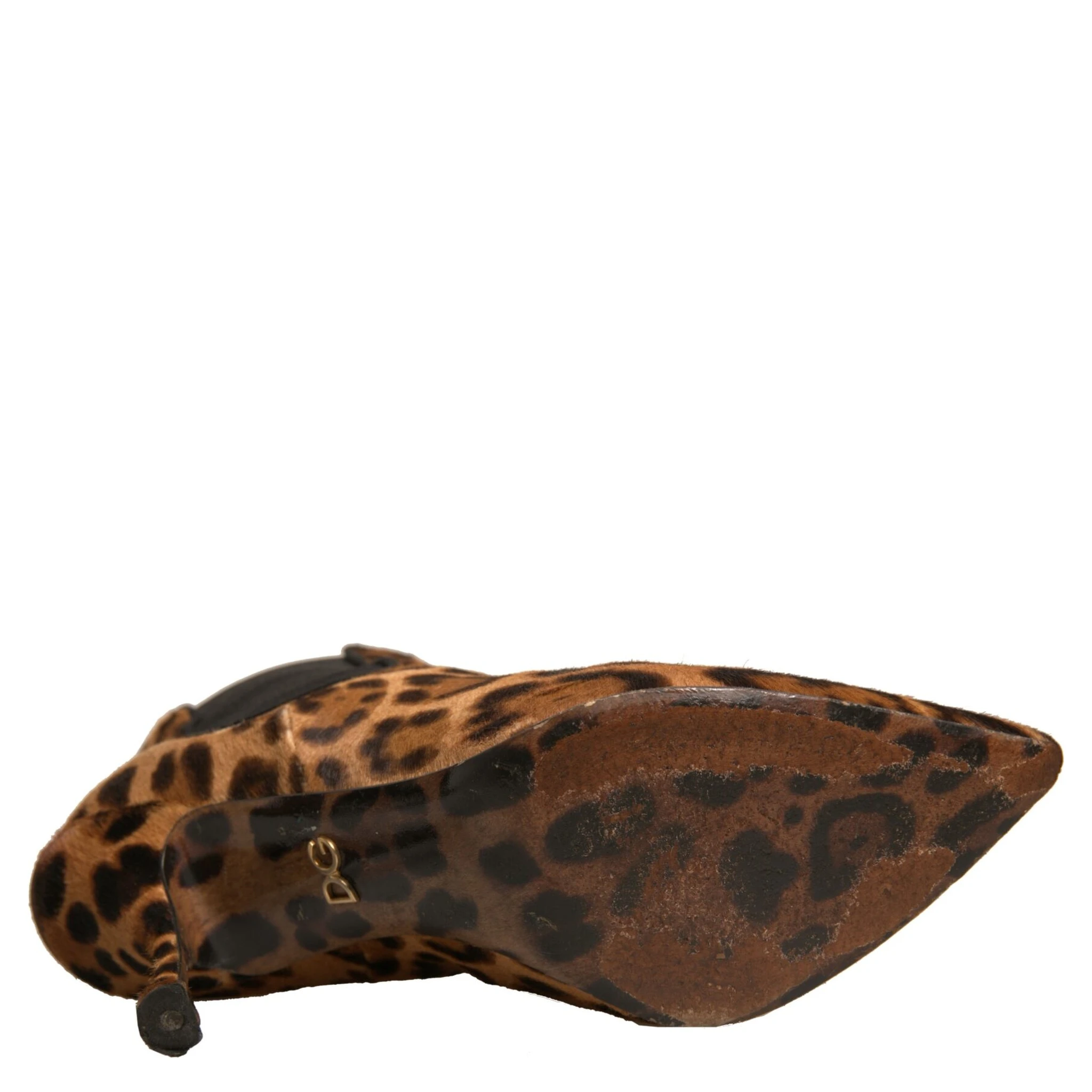 Brown Leopard Leather Stretch Heels Boots Shoes