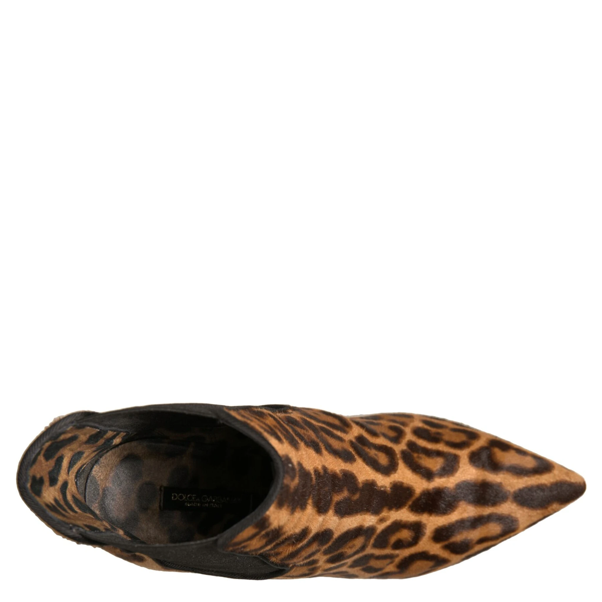 Brown Leopard Leather Stretch Heels Boots Shoes