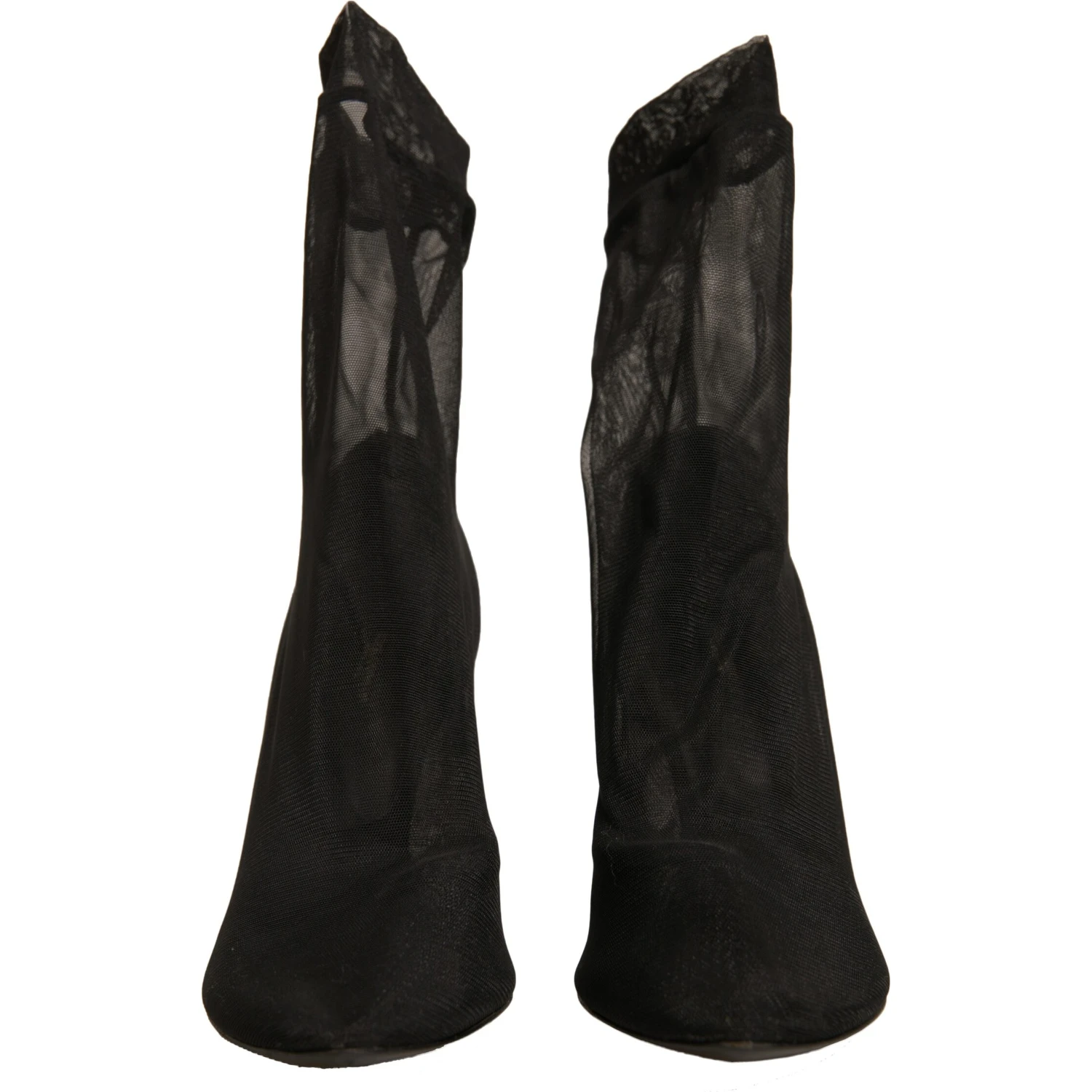 Black Silk Mesh Sock Style Heels Boots Shoes