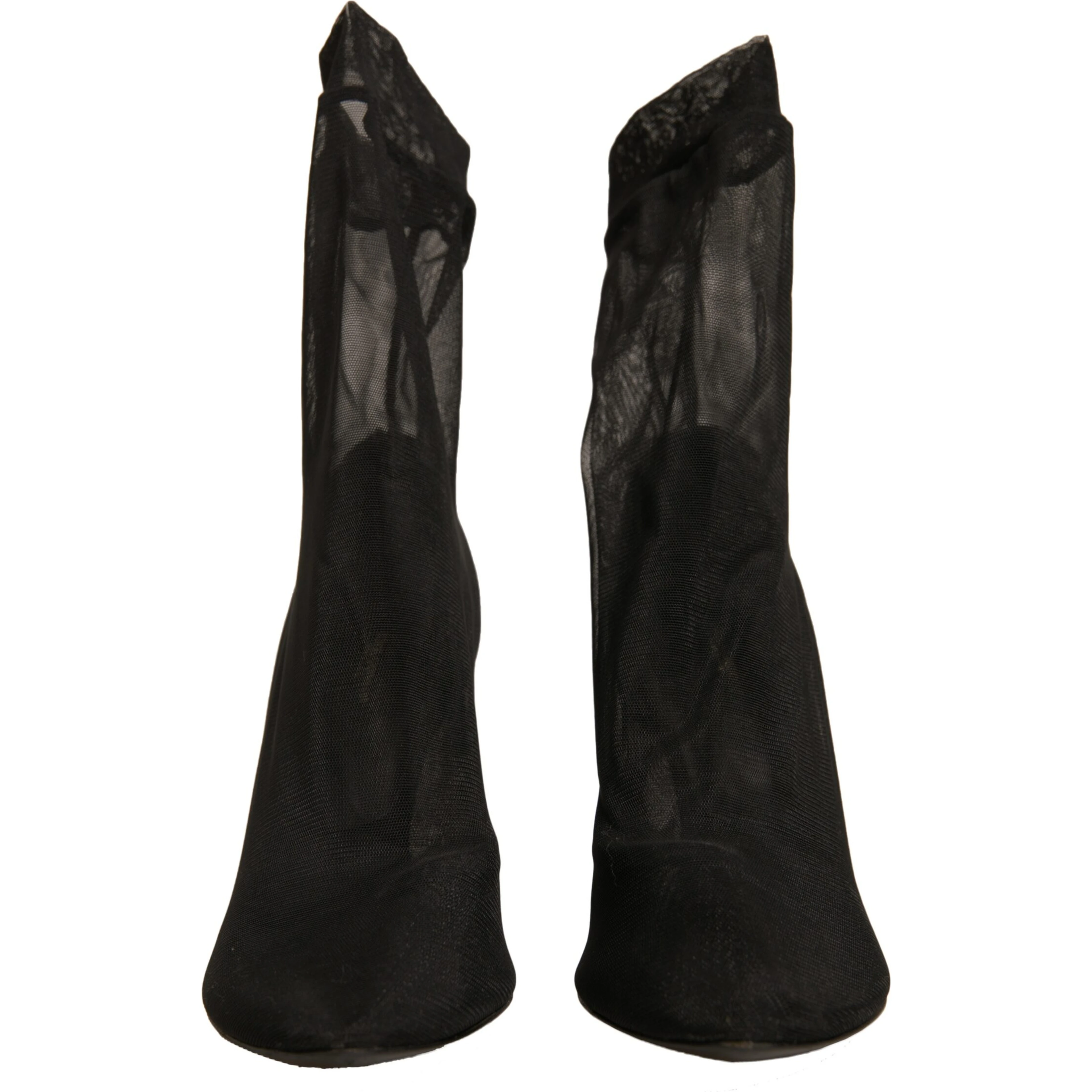 Black Silk Mesh Sock Style Heels Boots Shoes