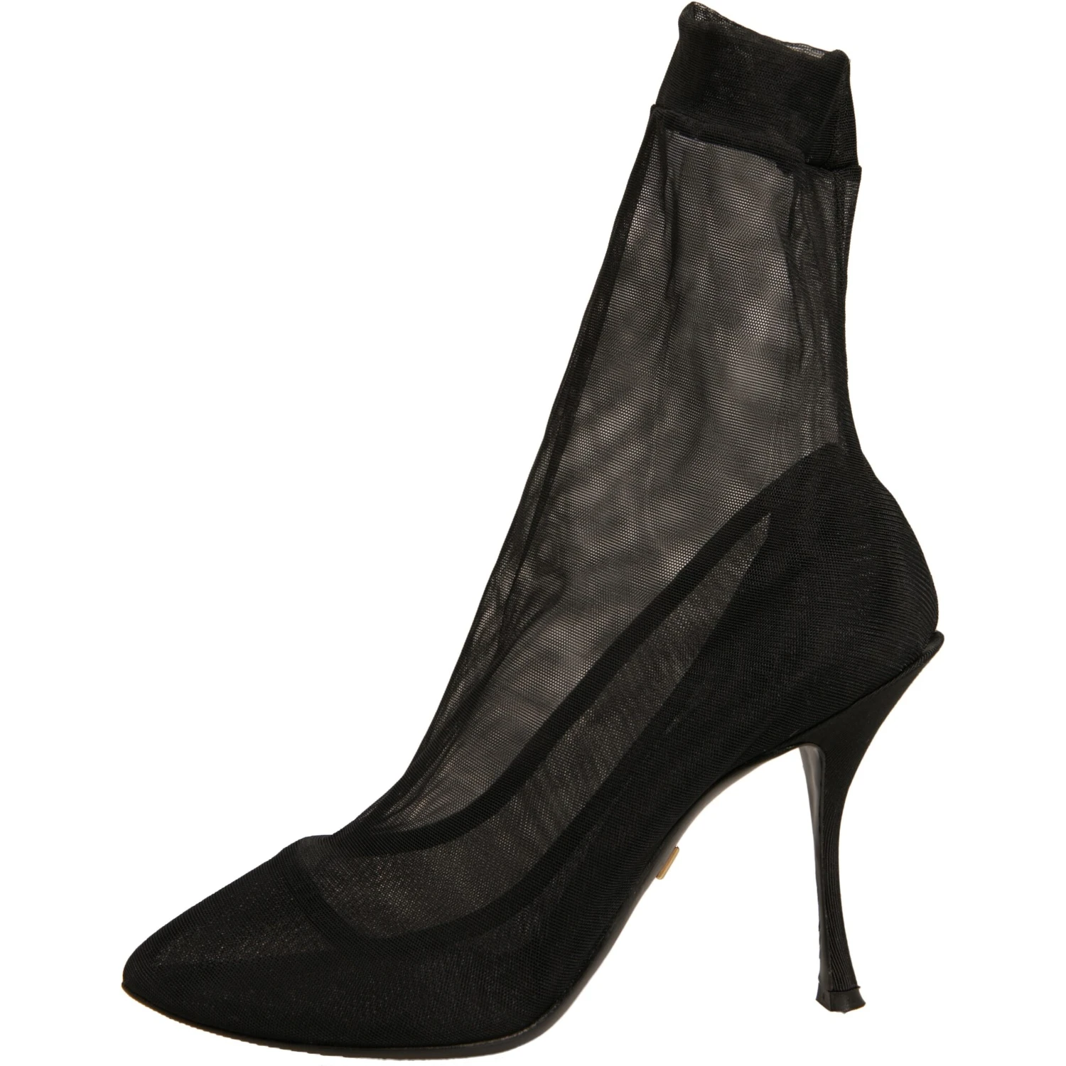 Black Silk Mesh Sock Style Heels Boots Shoes