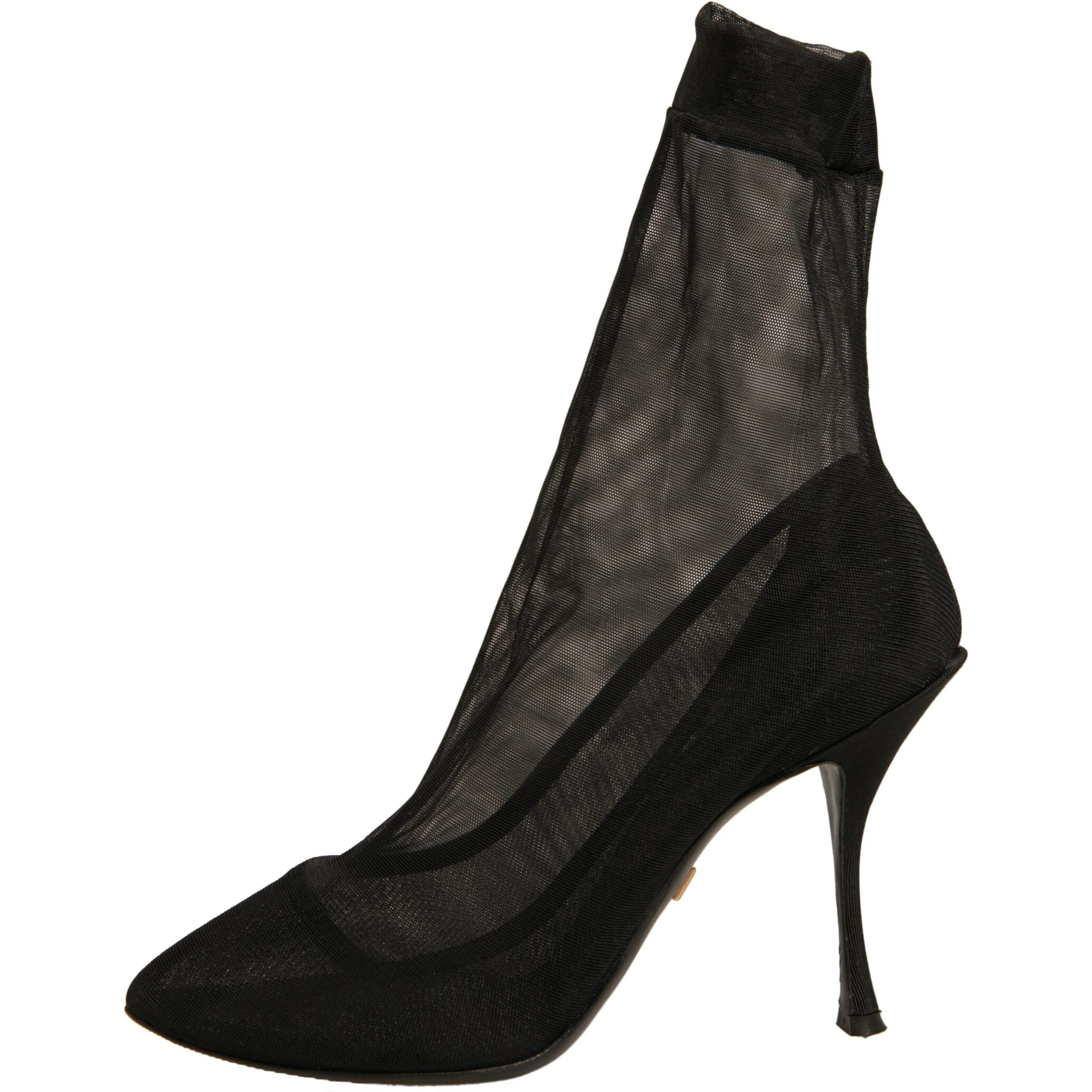 Black Silk Mesh Sock Style Heels Boots Shoes