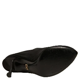 Black Silk Mesh Sock Style Heels Boots Shoes