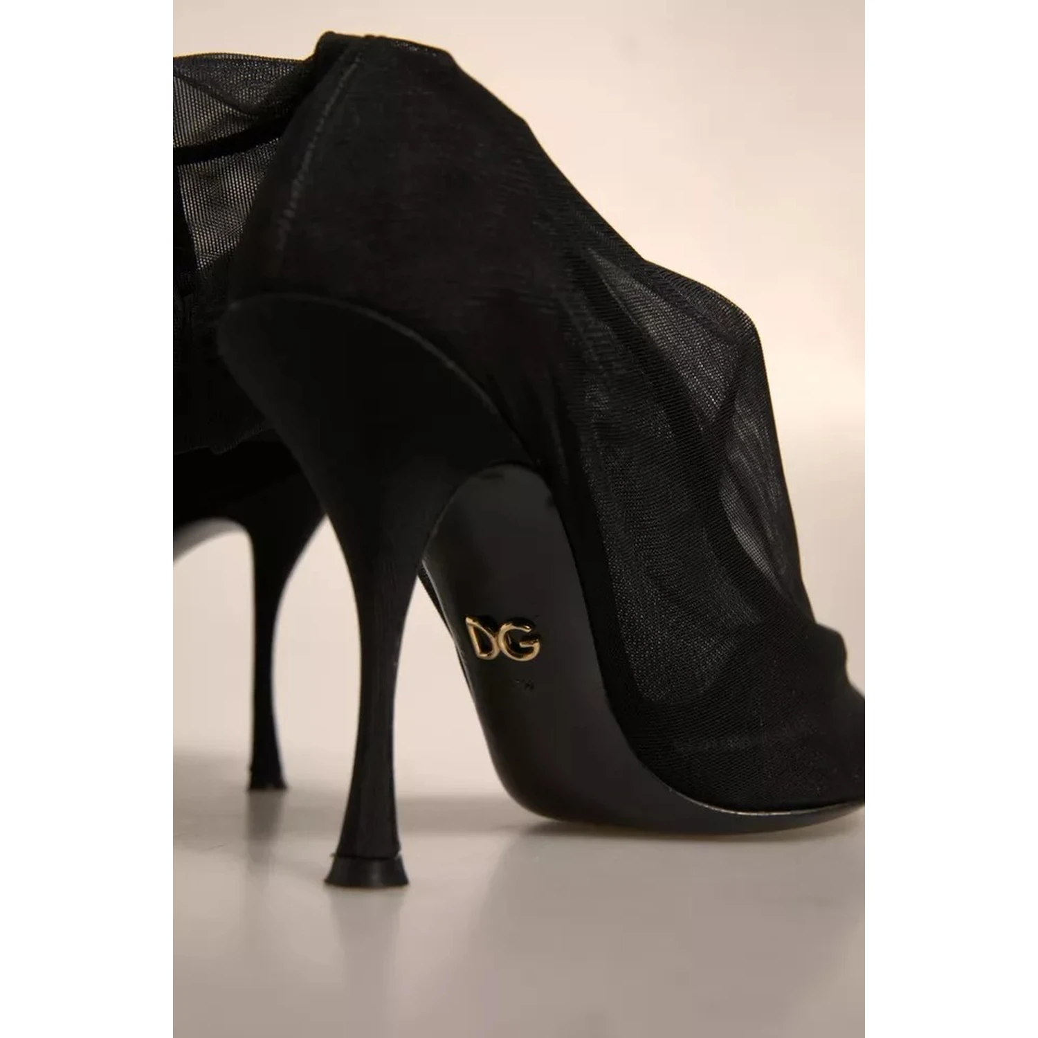 Black Silk Mesh Sock Style Heels Boots Shoes