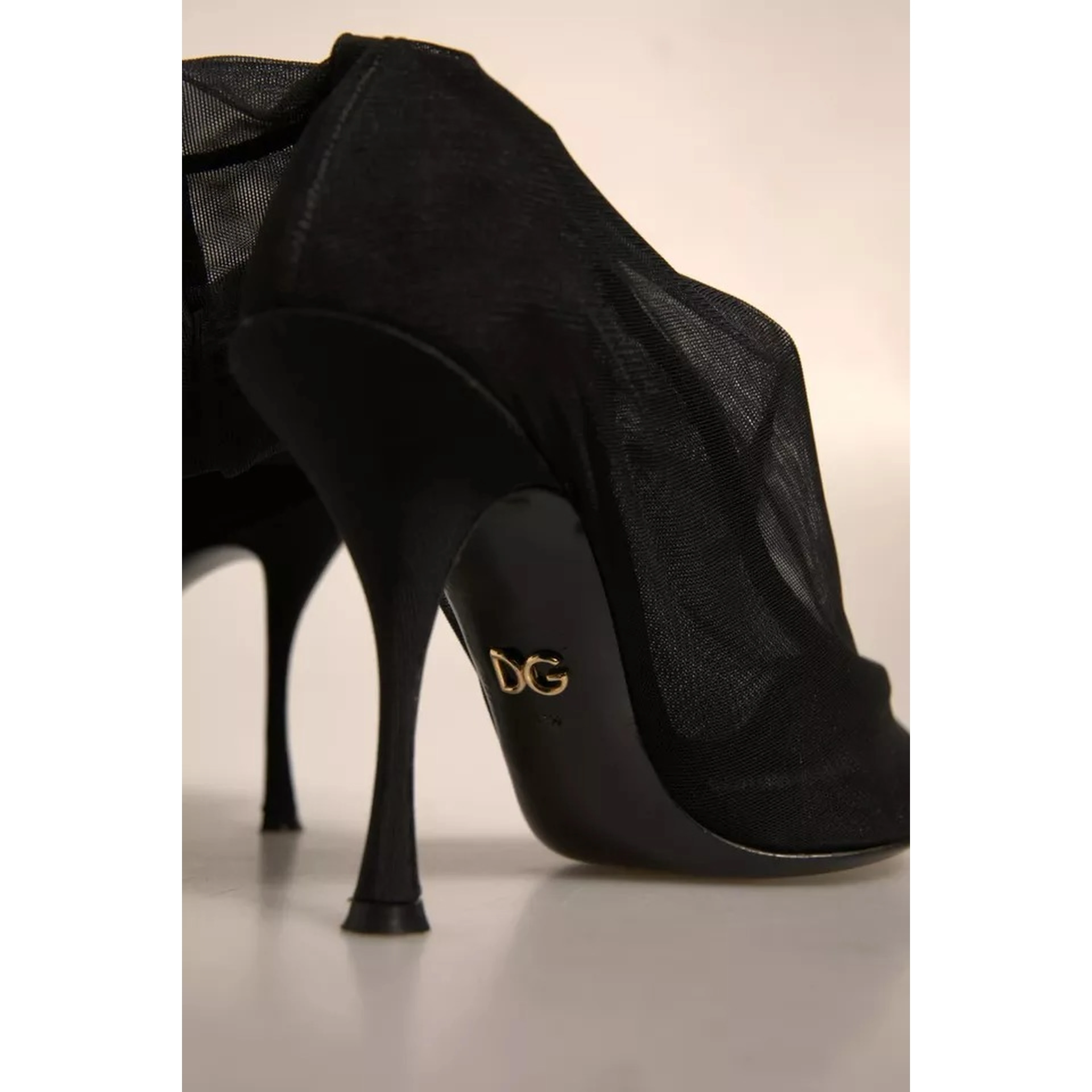 Black Silk Mesh Sock Style Heels Boots Shoes