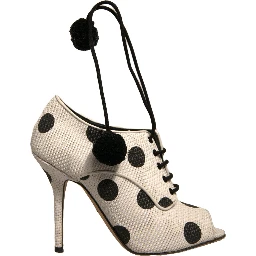White Black Polka Dot Peep Toe Ankle Boots Shoes