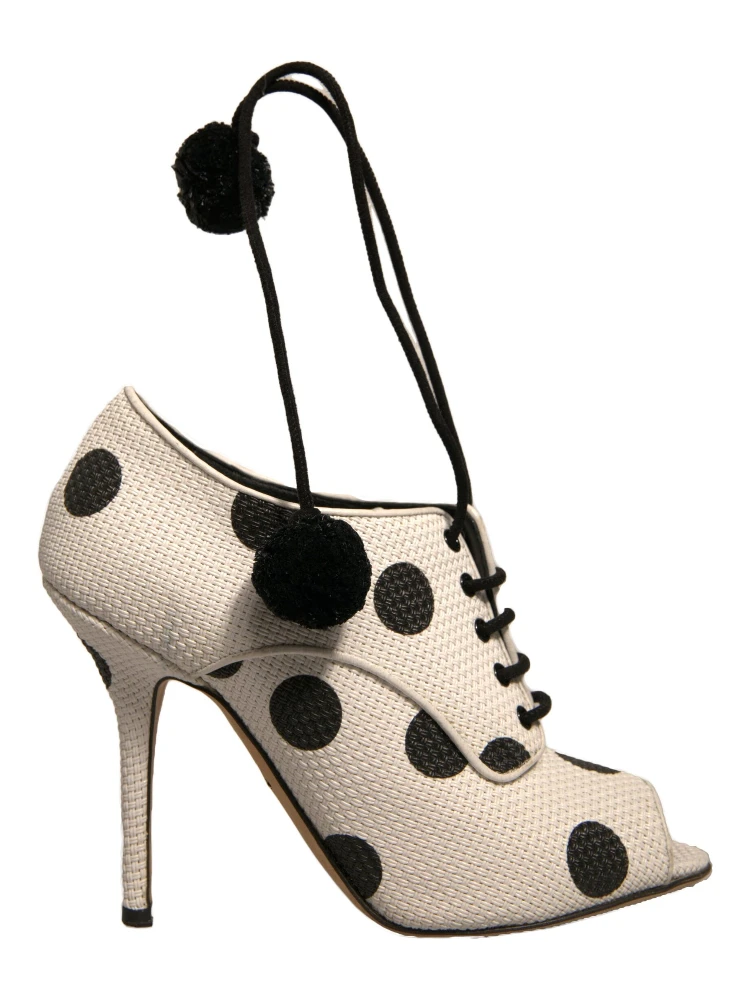 White Black Polka Dot Peep Toe Ankle Boots Shoes