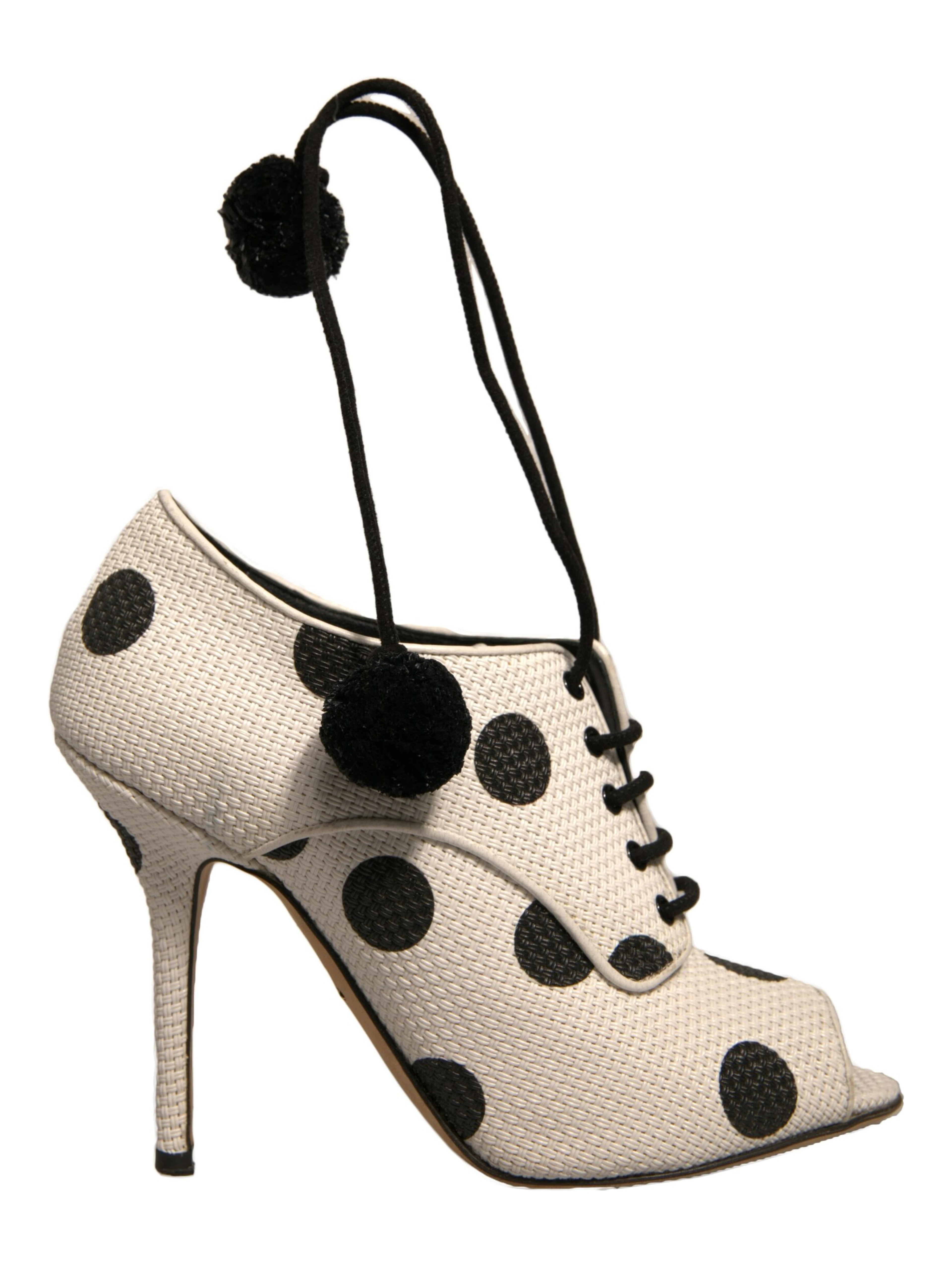 White Black Polka Dot Peep Toe Ankle Boots Shoes
