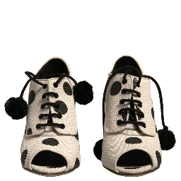 White Black Polka Dot Peep Toe Ankle Boots Shoes