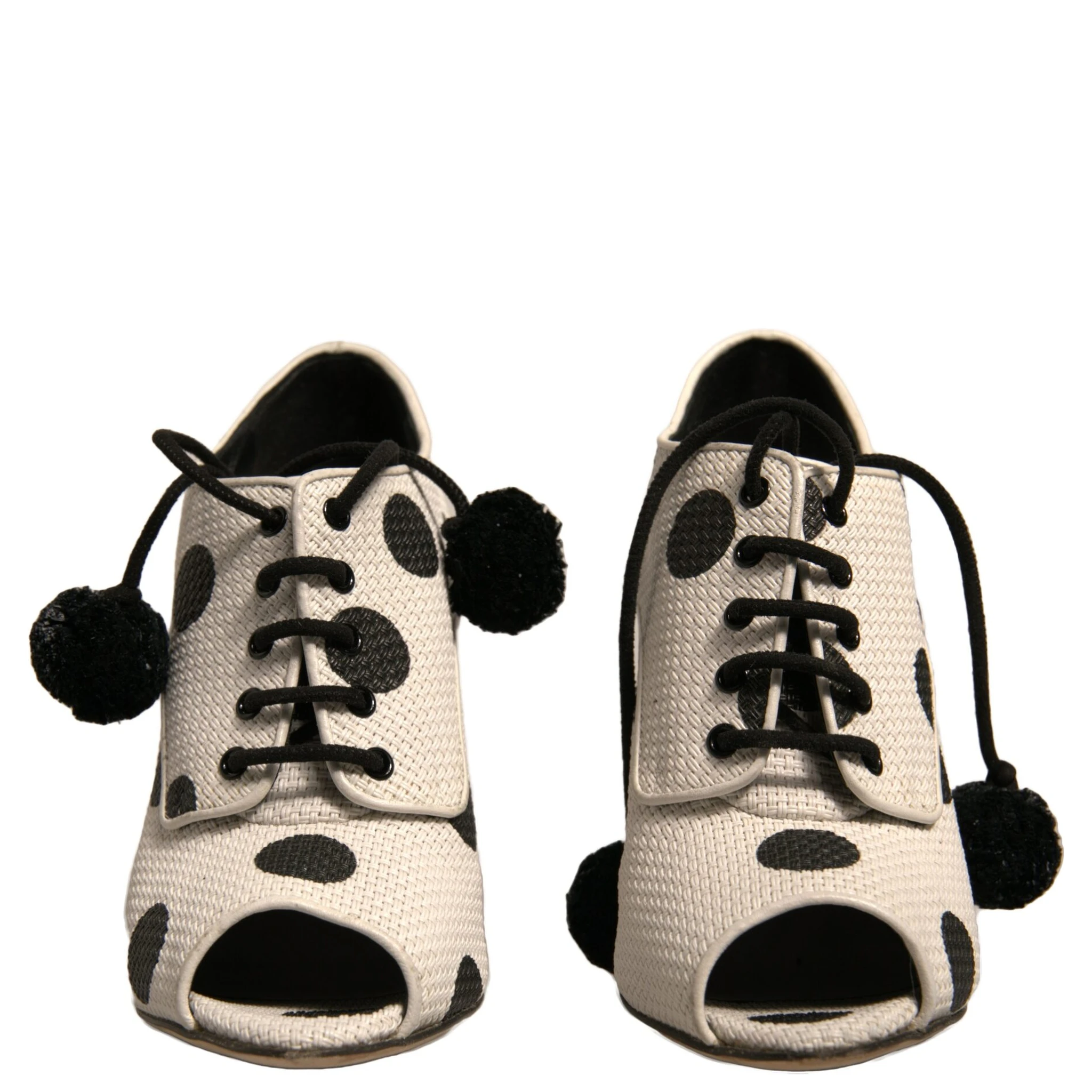 White Black Polka Dot Peep Toe Ankle Boots Shoes